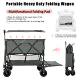 Folding Double Decker Garden Wagon, VECUKTY Heavy Duty Collapsible Camping Wagon Cart with 54" Lower Decker, All-Terrain Big Wheels for Camping, Sports, Shopping, Garden and Beach, Support Up to 550lbs, Gray