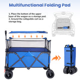 Collapsible Camping Beach Wagon, VECUKTY 350L Garden Cart, Heavy Duty Utility Fold Wagon with Big Wheel & Side Pickets for Garden, Camping, Sport, Shopping
