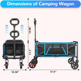 Collapsible Camping Wagon, Vecukty Portable Foldable Cart with All Terrain Solid Wheels, Heavy Duty Folding Utility Grocery Wagon with 150lbs, for Shopping,Sports,Fishing,Beach,Garden,Black