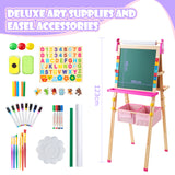 Keenstone Unicorn Art Easel for Kids, Educational Toy for 3,4,5,6,7,8 Boys&Girls, Wooden Chalk Board & Magnetic Whiteboard & Painting Paper Stand, Gift & Art Supplies for Toddlers