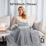 Electric Heated Blanket Throw w/ Hand Warmer, Keenstone Machine Washable Fast Heated Flannel Blanket Twin Size, Blue