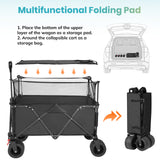 Collapsible Camping Beach Wagon, VECUKTY 350L Garden Cart, Heavy Duty Utility Fold Wagon with Big Wheel & Side Pickets for Garden, Camping, Sport, Shopping