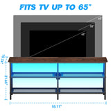 Behost 55 inch TV Stand for 65 inch TV, TV Cabinet with 20 Colors LED Lights for Living Room, Brown