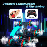 RC Twisting Snake Car, Keenstone Giant Wheel Remote Control Toy Car with High-Speed Climbing and Colorful Gradient Lights with Music,Red