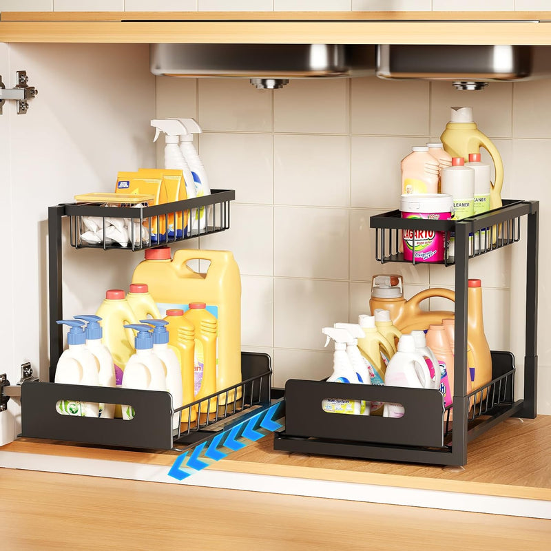 Under Sink Organizer and Storage, 2 Pack Pull Out Cabinet Organizer Slide Out Sink Shelf Cabinet Storage Shelves, Under Sink Storage for Kitchen Bathroom Cabinet