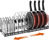 MONVANE Expandable Pot and Pan Organizer for Cabinet, Pot Pan Rack for Kitchen Storage, Pot Lid Holder, 14 Adjustable Dividers, Apartment Must Haves