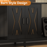 Behost TV Stand for 65 Inch, Farmhouse Entertainment Center with Doors and Storage Cabinet, Mid Century Modern TV Media Console Table with Open Shelf for Living Room,Black