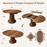 Keenstone Round Dining Table 43"-59" Extendable, for 4 to 6, with Storage Space, Kitchen Dinner Room Table for Dining Room and Small Space Walnut