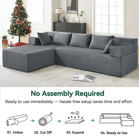 Behost 105" Modular Sectional Sofa for Living Room, Boneless L Shaped Cloud Couch with Chaise, Gray