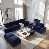 BEHOST 8-Piece 130" U-Shaped Modular Sectional Sofa, Velvet Cloud Sleeper Couch with 2 Movable Ottomans, Oversized Deep Seat Living Room Furniture Set,Navy Blue