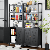 MONVANE Farmhouse Bookshelf and Bookcase with Doors, Crosshatch Design, 4 Shelves, 1 Pack, Black