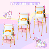 Keenstone Unicorn Art Easel for Kids, Educational Toy for 3,4,5,6,7,8 Boys&Girls, Wooden Chalk Board & Magnetic Whiteboard & Painting Paper Stand, Gift & Art Supplies for Toddlers