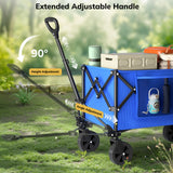 Vecukty Compact Wagon Cart, Gathered Collapsible Camping Cart,Portable Utility Grocery Wagon for Camping, Beach, Picnic, Shopping, Blue