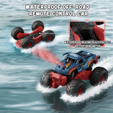 Vecukty RC Monster Truck，Waterproof Amphibious Remote Control Car With Lights & Sprays，2.4GHz All Terrain Off-Road Pickup Truck，Christmas Birthday Gift Toys for Boys and Girls Kids 4-12