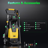 VECUKTY Electric Pressure Washer,4500 PSI Max 3.2 GPM Power Washer with 35FT Cord,20FT Hose,Retractable Handle,5 Quick Nozzles,Foam Cannon for Car Garden Patio
