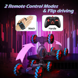 RC Stunt Snake Monster, Keenstone Giant Wheel Remote Control Toy Truck Car with High-Speed Climbing and Colorful Gradient Lights with Music,Blue