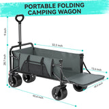Collapsible Camping Garden Wagon for 10x20ft Canopy, All-Terrain Tank Wheels for Camping, Sports, Shopping, Beach, Support Up to 330lbs