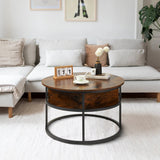 Behost Round Lift Top Coffee Table with Storage, Industrial Wood Coffee Table with Metal Frame for Living Room, Rustic Brown