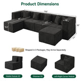BEHOST 130" Oversized Modular Sectional Sofa for Living Room, Flexible Combination U Shaped Chenille Cloud Couch, Black