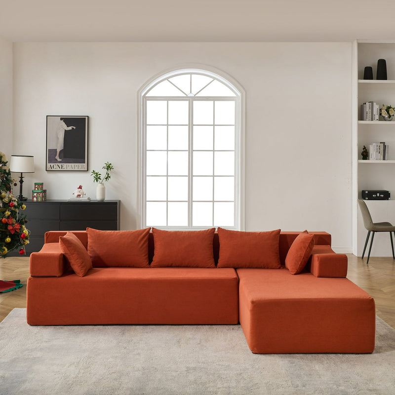Behost 105" Modular Sectional Sofa for Living Room, Corduroy Cloud Couch for Adults, Red