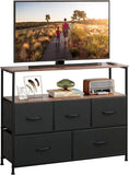 MONVANE 40 inches TV Stand for 45" TV, Dresser Drawers Entertainment Center with Shelves for Bedroom, Living Room,Black