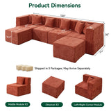 BEHOST 130" Oversized Modular Sectional Sofa for Living Room, Flexible Combination U-Shaped Cloud Couch, Christmas Rust Red