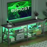 Behost TV Stand for 65 inch TV, TV Cabinet with 20 Colors LED Lights for Living Room,Black