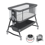 Baby Bassinet, Bedside Sleeper for Baby, Bedside Bassinet with Storage Basket and Wheels to Reduce Mom's Fatigue, Gray