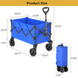 Vecukty Compact Wagon Cart, Gathered Collapsible Camping Cart,Portable Utility Grocery Wagon for Camping, Beach, Picnic, Shopping, Blue