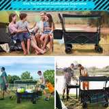 Collapsible Camping Wagon Garden Cart with Removable Canopy, Keenstone Foldable Outdoor Wagon Utility Carts with Fat Wheels and Rear Storage, for Grocery Shopping Cart,Black-09797164500569