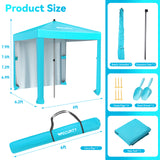 Beach Cabana with Changing Room - Easy to Set Up Canopy, Waterproof, Portable 6' x 6' Beach Shelter, Included Side Wall, Shade with UPF 50+ UV Protection for Kids, Family & Friends-Green