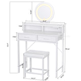 Eunon Makeup Vanity Desk with Mirror & Lights,Vanity Table with Fabric Drawers,Power Outlet & Stool,3 Color Modes & Adjustable Brightness Dressing Table, White