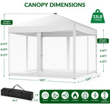 Vecukty 10x10ft Pop Up Canopy Tent with Removable Mesh Mosquito Sidewalls, Remote-Controlled 8-Color LED Lights ,Instant Outdoor Shelter Gazebo Tent, White