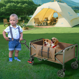 Collapsible Camping Wagon, Vecukty Portable Foldable Cart with All Terrain Solid Wheels, Heavy Duty Folding Utility Grocery Wagon with 150lbs, for Shopping,Sports,Fishing,Beach,Garden,Black