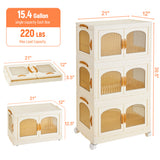 Behost 3 Pack 165QT Plastic Large Storage Bins with Lids, Closet Organizers and Storage, Stackable Storage Containers with Doors Wheels, Beige