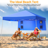 Vecukty 8ft x 8ft Top/10ft x 10ft Base Pop up Canopy Tent With Four Storage Bags For Garden,Beach Instant Tent Carry Bag,Blue
