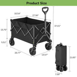 Vecukty Compact Wagon Cart, Gathered Collapsible Camping Cart,Portable Utility Grocery Wagon for Camping, Beach, Picnic, Shopping, Black