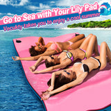 Splicable Multi Person Floating Water Mat , Vecukty 8.5x6 ft Lily Pad for Water Recreation and Relaxation, Tear Resistant XPE Foam Floating Mat for Beach, Ocean, Lake, Pink&Blue