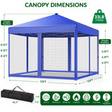 Vecukty 10x10ft Pop Up Canopy Tent with Removable Mesh Mosquito Sidewalls, Remote-Controlled 8-Color LED Lights ,Instant Outdoor Shelter Gazebo Tent,Blue