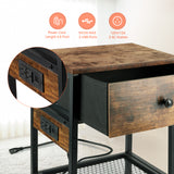 MONVANE Nightstand with Drawer, Sofa Side Table with Charging Station End Table for Bedroom, Living Room, College Dorm,2 pack