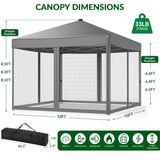 Vecukty 10x10ft Pop Up Canopy Tent with Removable Mesh Mosquito Sidewalls, Remote-Controlled 8-Color LED Lights ,Instant Outdoor Shelter Gazebo Tent,Gray