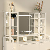 Eunon Vanity Desk with LED Lighted Mirror & Power Outlet, Makeup Table with Drawers & Adjustable Cabinet,Storage Stool,for Bedroom, Dressing Room,White