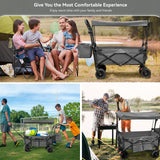 Collapsible Garden Wagon Cart with Removable Canopy, VECUKTY Foldable Wagon Utility Carts with Wheels and Rear Storage, Wagon Cart for Garden Camping Grocery Shopping Cart, Gray