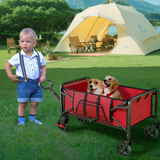 Collapsible Camping Wagon, Vecukty Portable Foldable Cart with All Terrain Solid Wheels, Heavy Duty Folding Utility Grocery Wagon with 150lbs, for Shopping,Sports,Fishing,Beach,Garden,Black