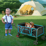 Collapsible Camping Wagon, Vecukty Portable Foldable Cart with All Terrain Solid Wheels, Heavy Duty Folding Utility Grocery Wagon with 150lbs, for Shopping,Sports,Fishing,Beach,Garden,Black