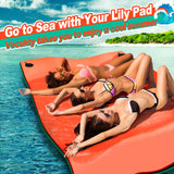 Splicable Multi Person Floating Water Mat , Vecukty 8.5x6 ft Lily Pad for Water Recreation and Relaxation, Tear Resistant XPE Foam Floating Mat for Beach, Ocean, Lake, Pink&Blue
