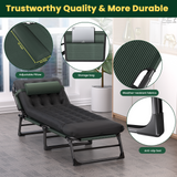 500lbs Load,4-Position Adjustable Folding Camping Bed Chair - With Pillow & Pillow Pad for Adults, Home Office Nap, Travel, Camping.