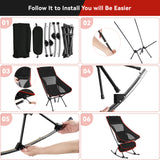 Camping Chair, VECUKTY High Back Rocking Chair 240 lbs Capacity, Compact Outdoor Portable Folding Rocker Chair for Camping Hiking Gardening Travel Beach Picnic,Black