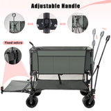 Folding Double Decker Garden Wagon, VECUKTY Heavy Duty Collapsible Camping Wagon Cart with 54" Lower Decker, All-Terrain Big Wheels for Camping, Sports, Shopping, Garden and Beach, Support Up to 550lbs, Gray