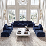 BEHOST 8-Piece 130" U-Shaped Modular Sectional Sofa, Velvet Cloud Sleeper Couch with 2 Movable Ottomans, Oversized Deep Seat Living Room Furniture Set,Navy Blue